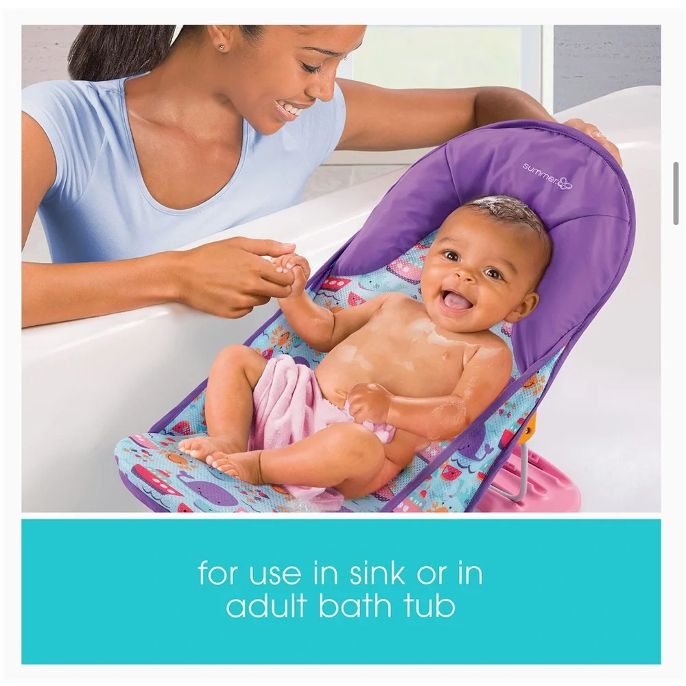 •SUMMER•INFANT DELUXE BABY PERFORATED MERMAID BATH SLING W/3 SUPPORT ANGLES EUC
